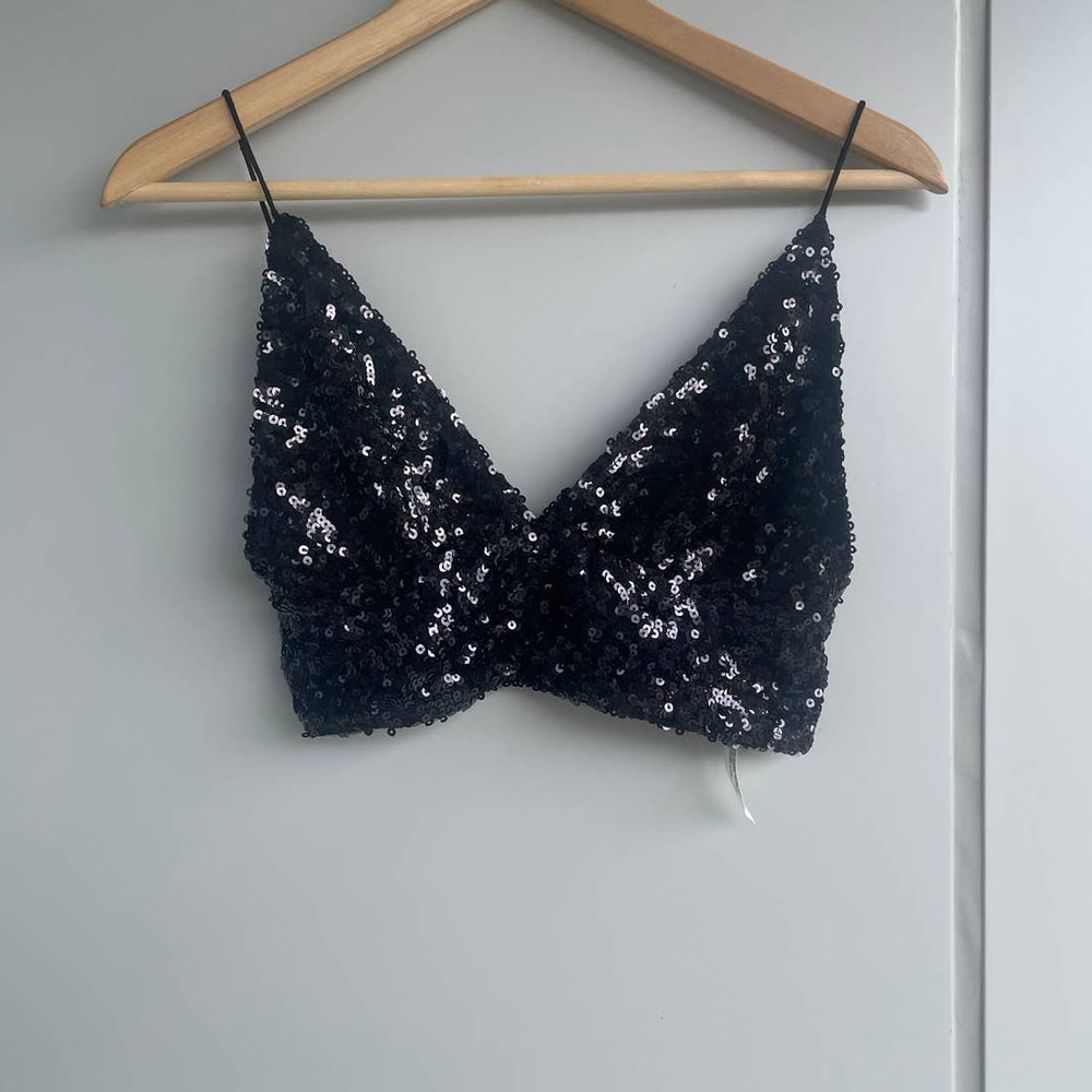 FREE PEOPLE Intimately black sequin long strappy bralette top
